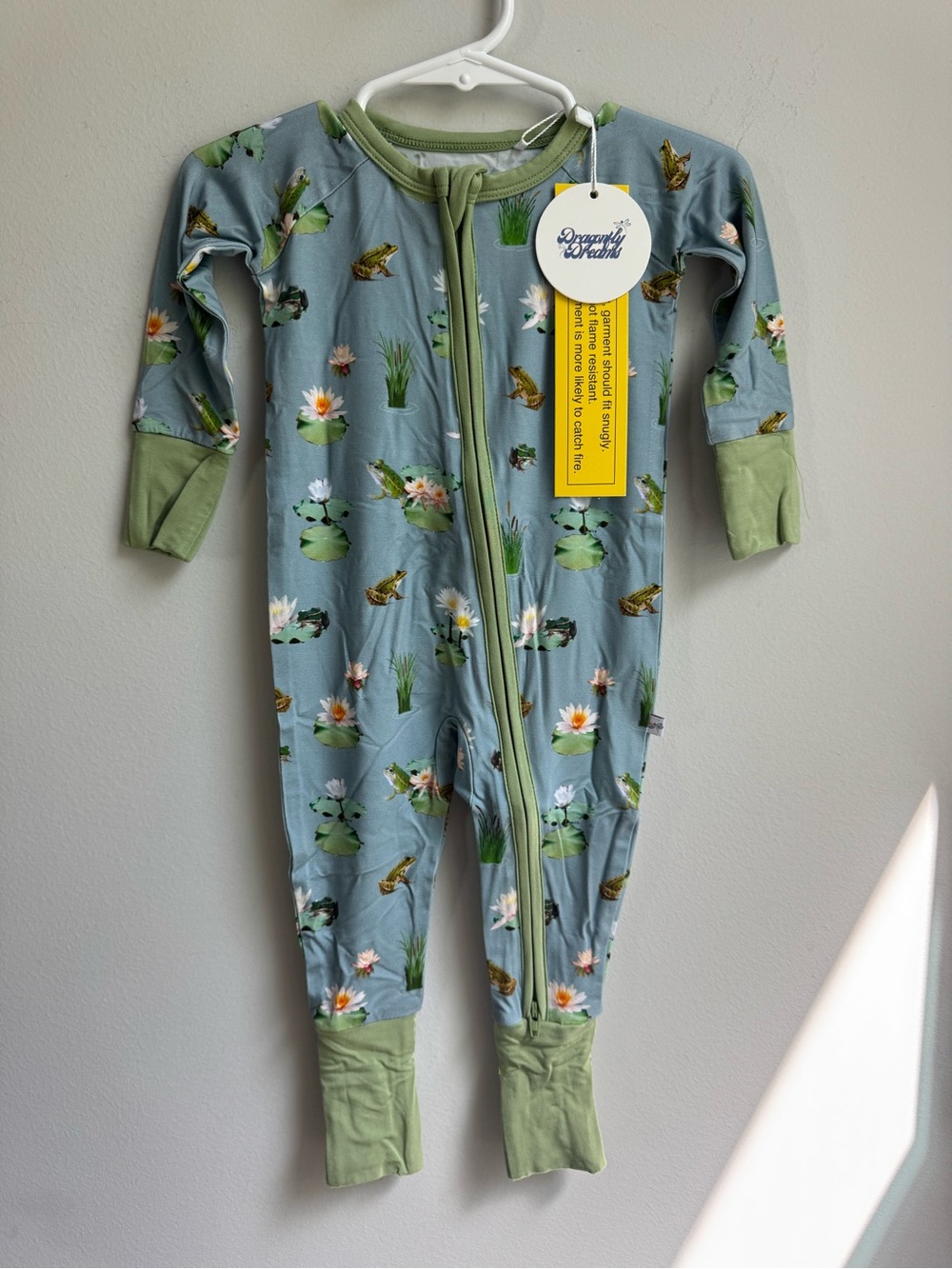 Dragonfly Dreams bamboo Kids One-Piece in Sage Frog Pond Print -